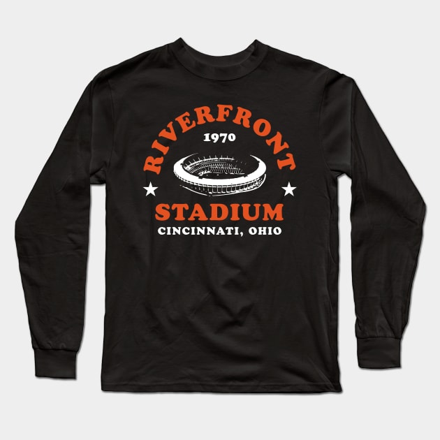 Riverfront Stadium 1970 Cincinnati Ohio Orange Bengals Long Sleeve T-Shirt by fatdesigner